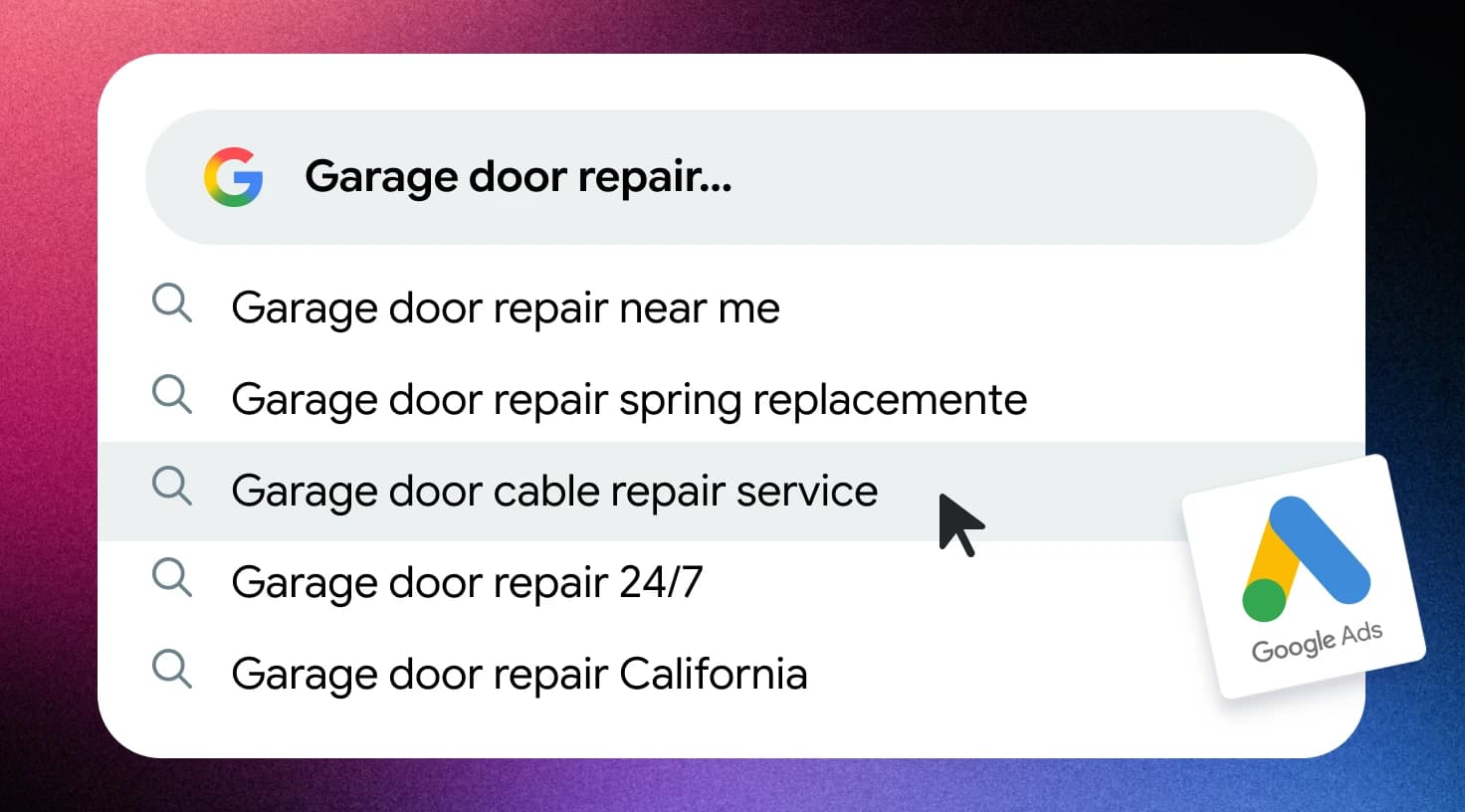 Garage Door Repair Google Ads Keywords