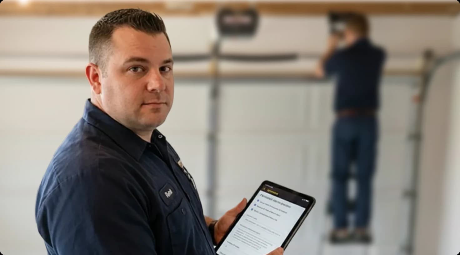 Garage Door Technician With Tablet