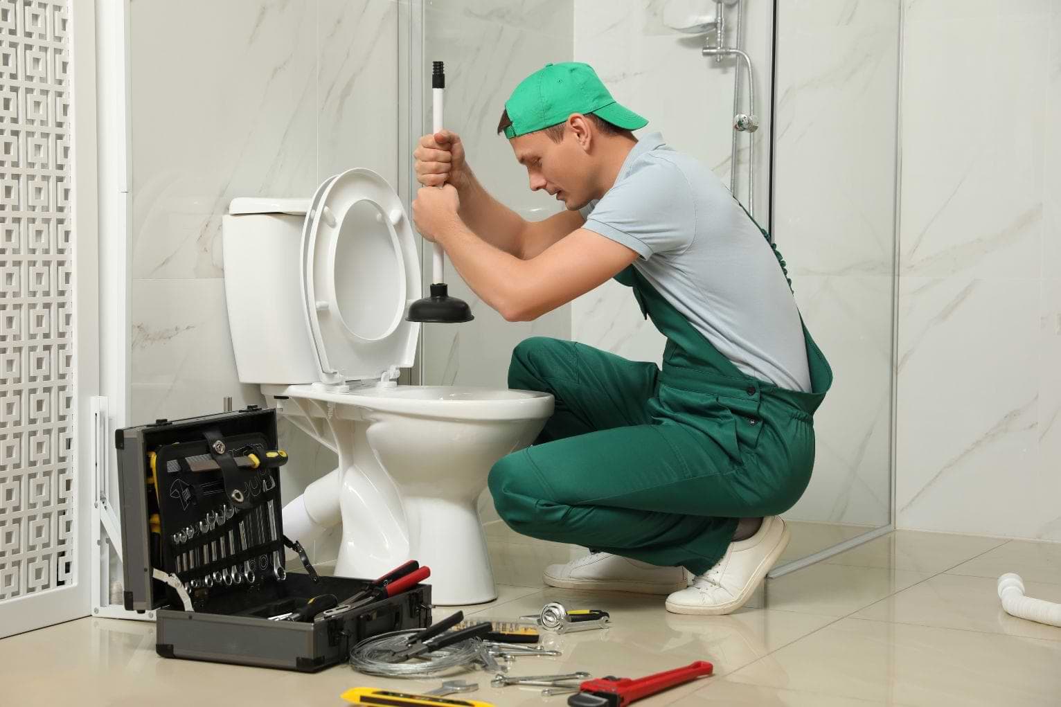 Plumber Uncloggs Toilet
