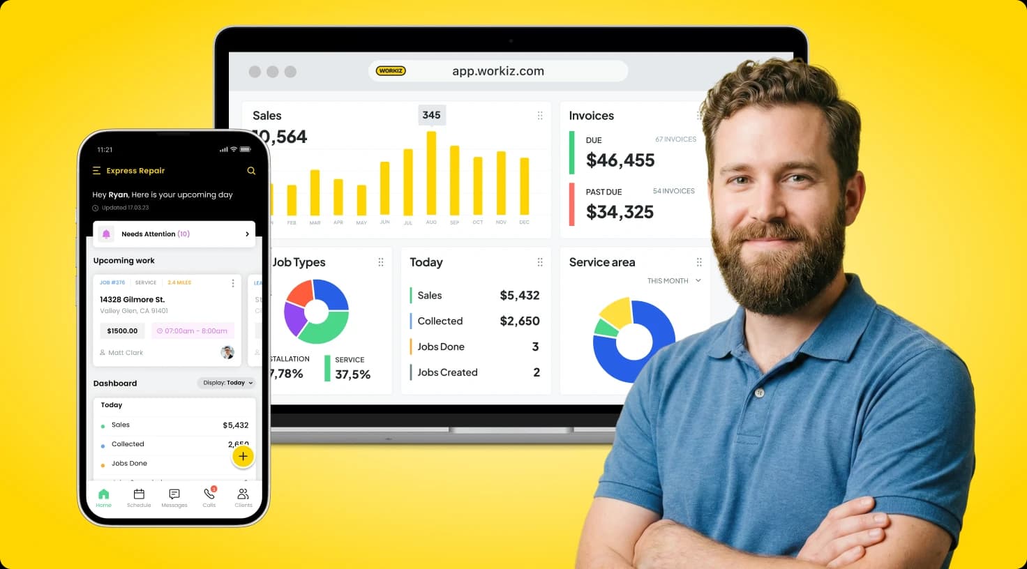 Workiz Fsm App Desktop And Mobile Dashboard View