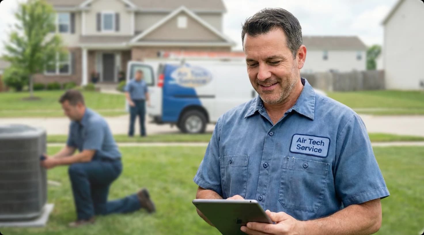 Hvac Contractor Using Tablet For Field Service
