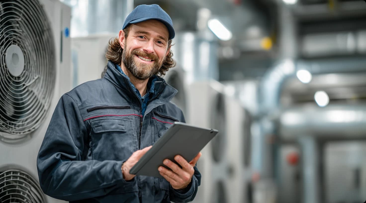 Hvac Technician Using Tablet