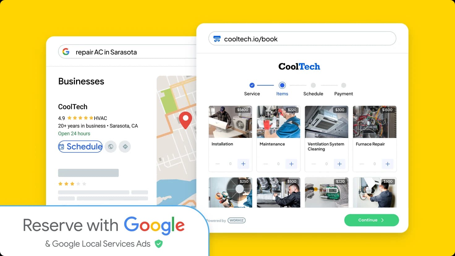 Workiz Online Booking And Reserve With Google