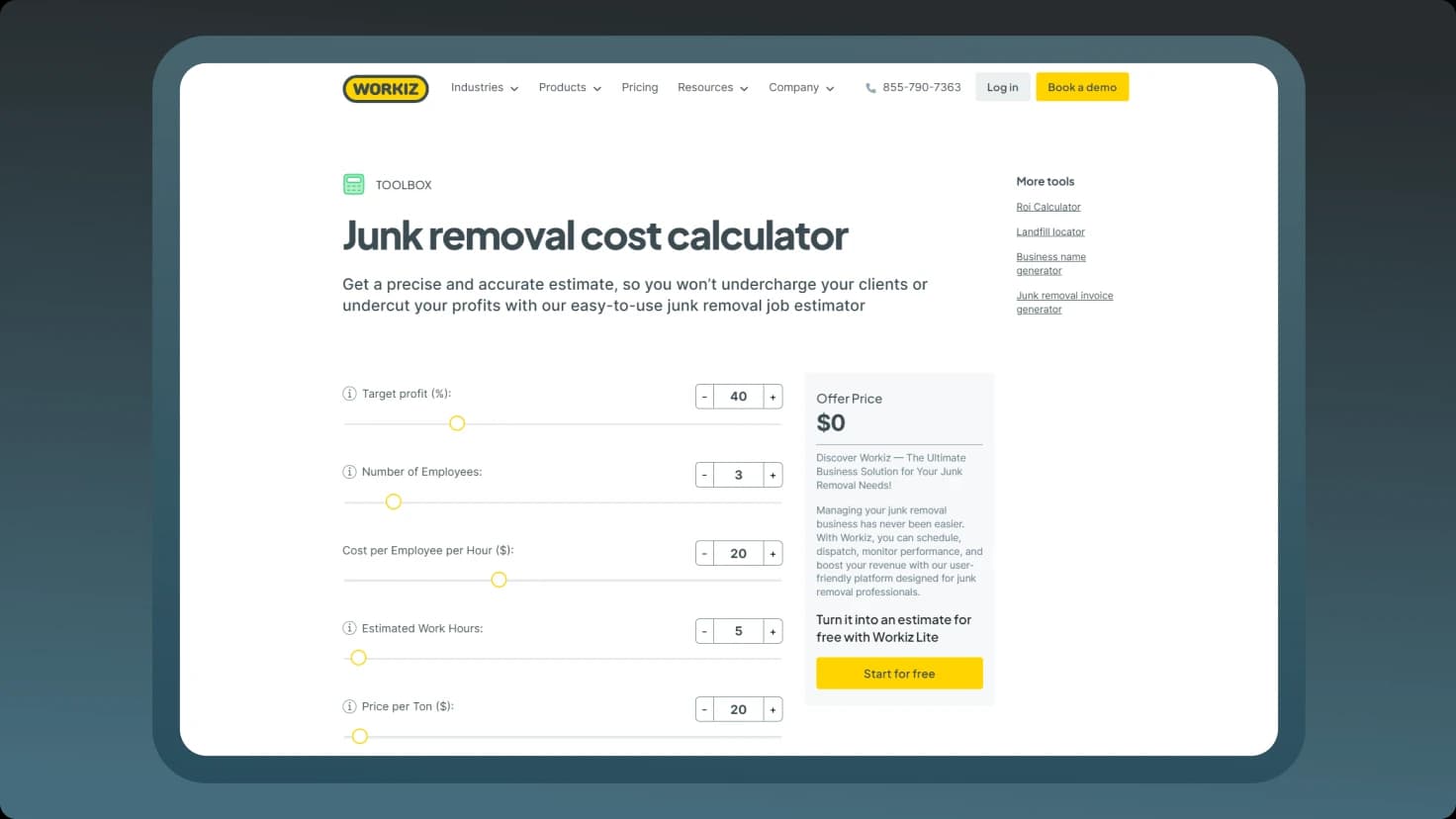 Workiz Tool Junk Removal Cost Calculator