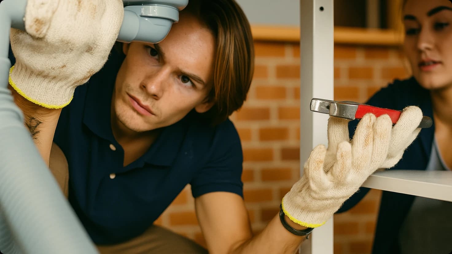 Plumber At Work With Customer
