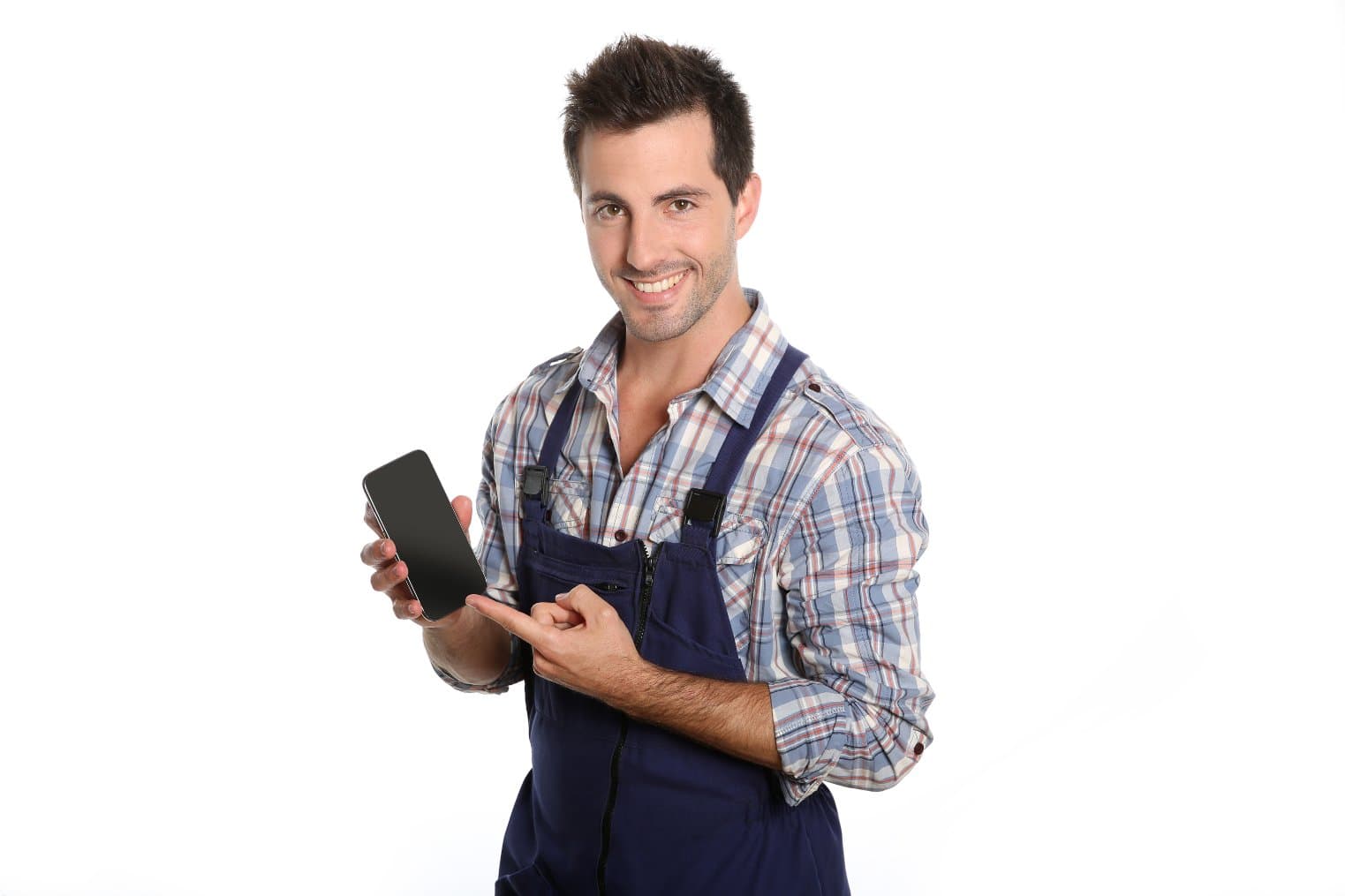 Plumber Pointing At His Phone